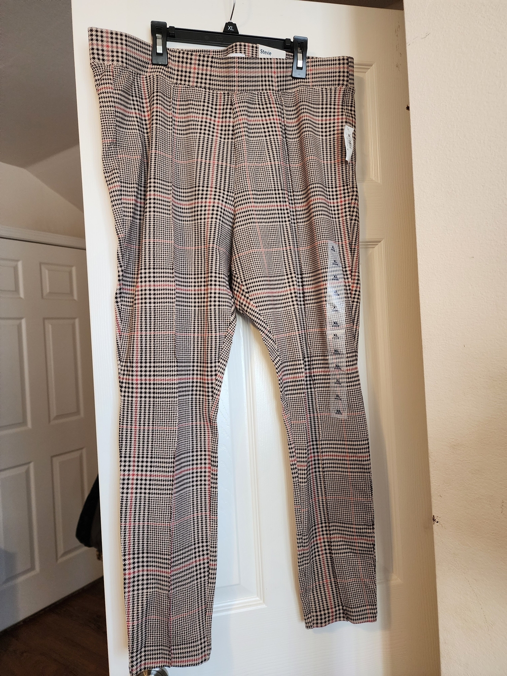Old Navy Stevie High-Rise Glen Plaid Skinny Pants Pink Tan NWT XL